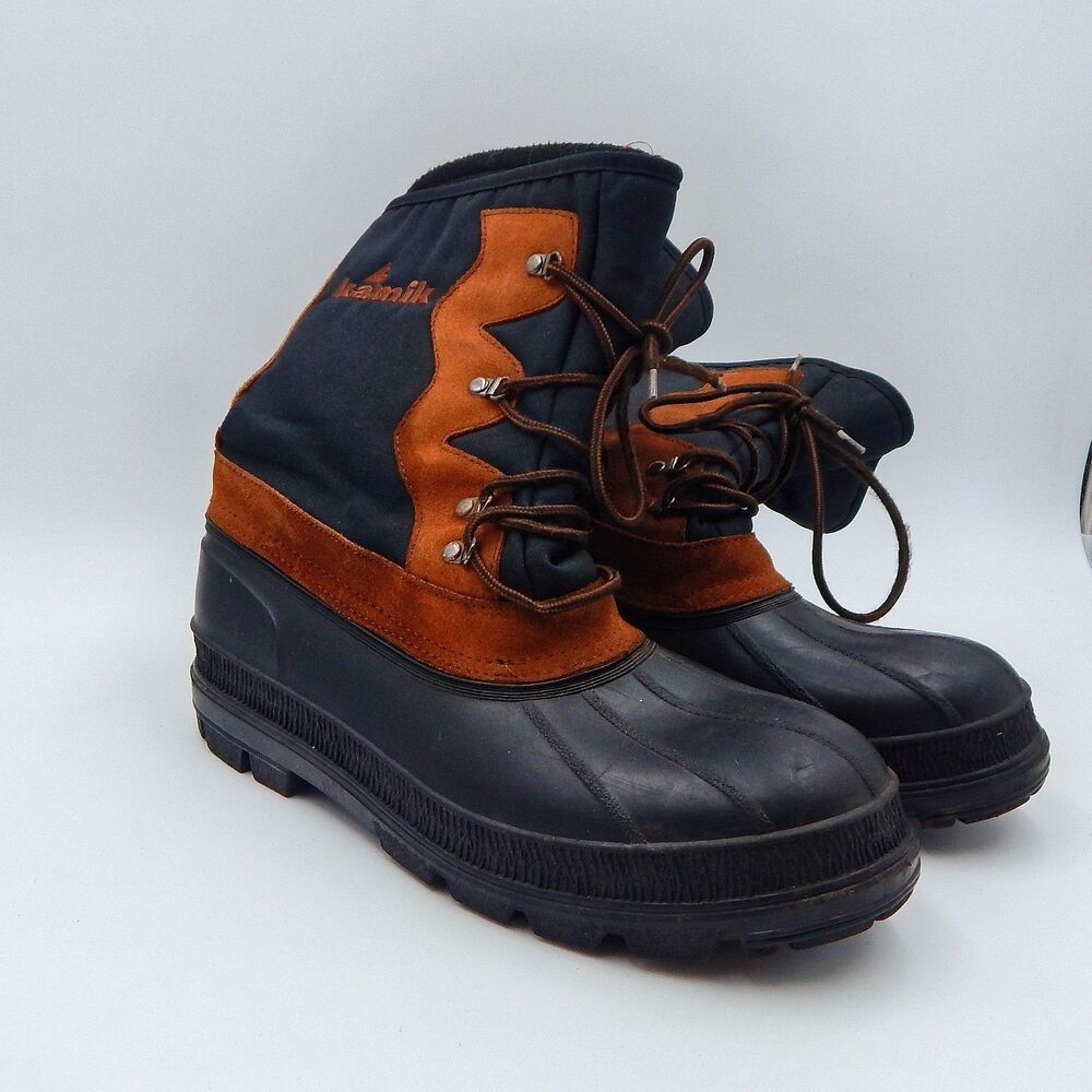 Kamik Rubber Soled Duck Boot Black Tan Lace-Up No Removable Liner Size 11 Canada